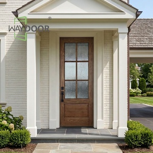 Fully Customized Soundproof Single Front Solid Wood Door with 6 Glass Panels