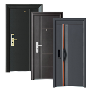American Modern Style Main Security Door External Black Metal Steel Entry Front Doors