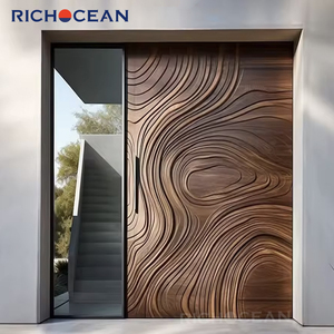 RICHOCEAN Large Villa Anti-theft Cast Aluminum Entrance Pivot Doors 3D Carving Safety Front Entry Door