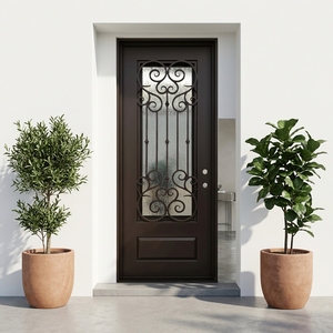 Anti Theft Wrought Front Door Modern Security Entry Waterproof for Villa Apartment Hotel