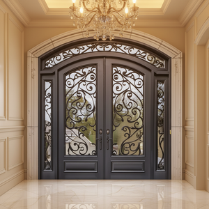 XIYATECH Luxury Design Exterior Entrance Wrought Iron Glass Anti-Theft Security Front Entry Doors