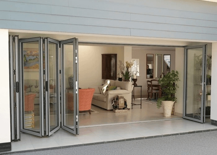 Aluminum bi-fold patio doors fully open