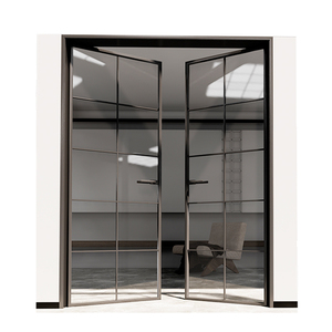 Born Doors Aluminum Black Frame Double Tempered Glass Door